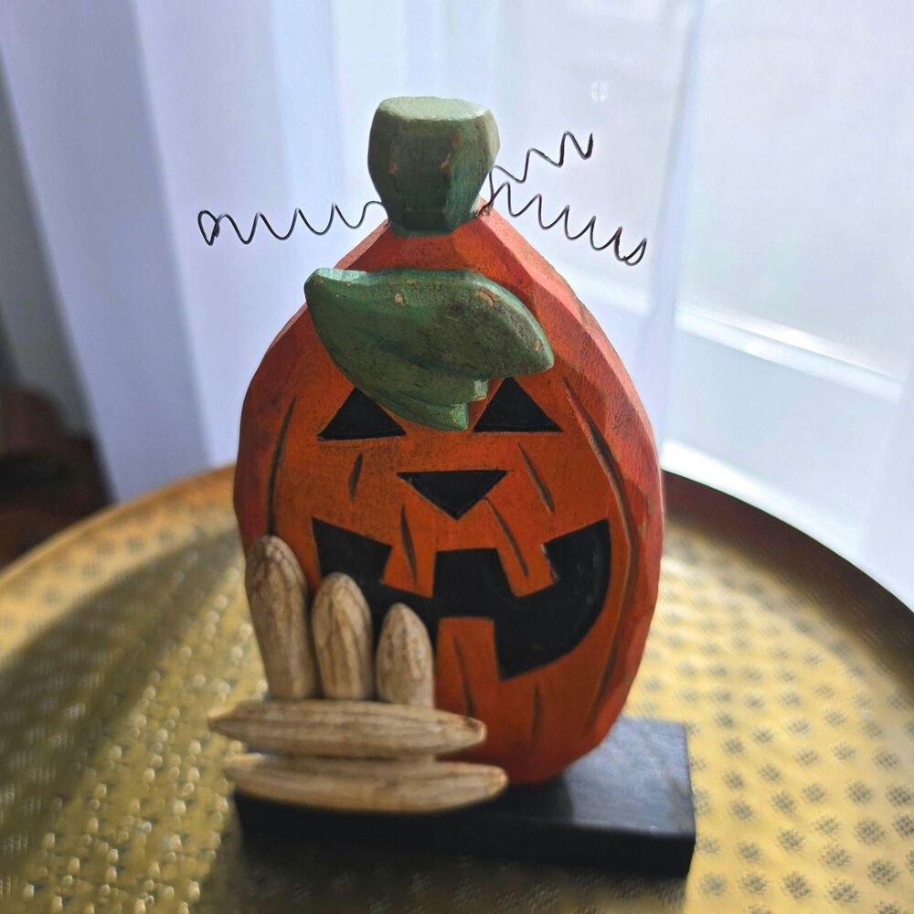Vintage 2000 Ilona Steelhammer Design Wooden Pumpkin Halloween Decor
